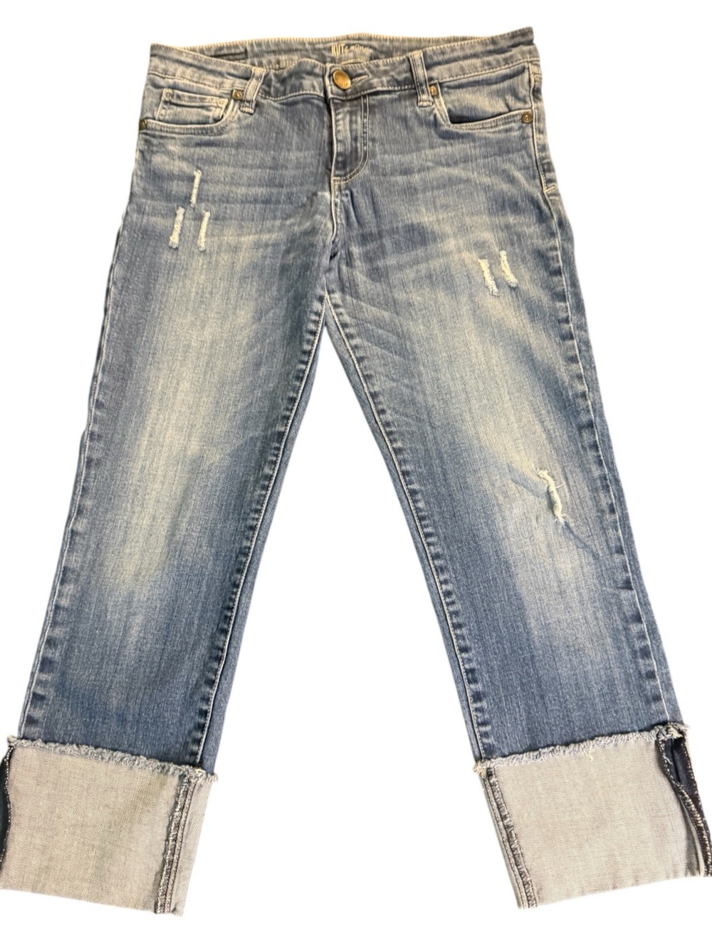Kut from the Kloth Cameron Boyfriend Crop Capri Distressed Wide Cuff Jeans Size